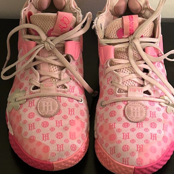 ADIDAS Harden Vol 6 Pink Monogram Athletic Sneakers Sz 6 Mens 8 Womens - Picture 4 of 8